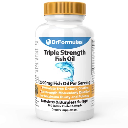 DrFormulas 2000mg Triple Strength Omega 3 Fish Oil with EPA and DHA, 180 Burpless Softgels