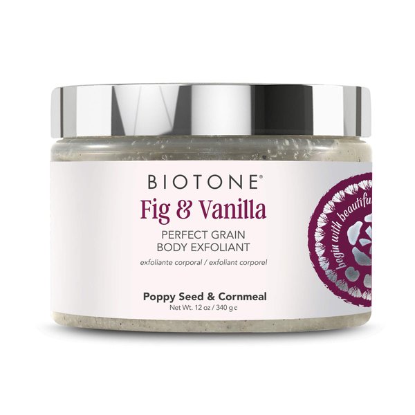 BIOTONE Perfect Grain Body Exfoliant with Gentle Cornmeal Grains, Poppy, and Apricot Seeds, with Botanicals and Deep Moisturizing Ingredients, 12 oz.