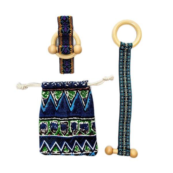 2 Pcs Toggle Hair Tie Dreadlock Accessories elastic ribbon Embedded Ponytail Holders Colorful Bohemian Style Loc Hair Accessories Long Dread Bands for Women Men (Purple, Aqua)
