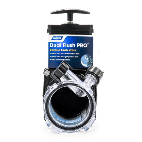 Camco Dual Flush Pro Camper/RV Holding Tank Rinser | Features 3-Inch Gate Valve & Reverse Flush Valve | Empties & Flushes RV Black Water Tanks and RV Sewer Hose (39062)