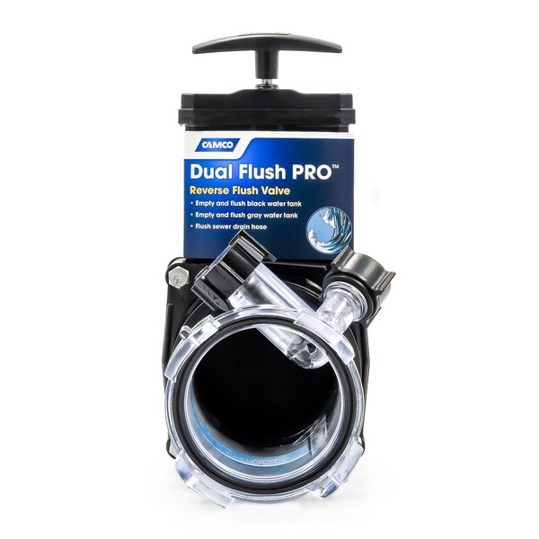 Camco Dual Flush Pro Camper/RV Holding Tank Rinser | Features 3-Inch Gate Valve & Reverse Flush Valve | Empties & Flushes RV Black Water Tanks and RV Sewer Hose (39062)