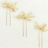 PRETTYLIFE Pearl Wedding Hair Pins U-Shaped Gold Leaf Hair Accessories Head Pieces for Bride Women Girls Party, Set of 3