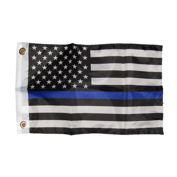 AES 12x18 12"x18" Police Blue Line Memorial USA Motorcycle Flag Brass Grommets