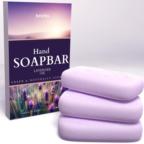 KELEBS Hypoallergenic Hand Soap Bar for Sensitive Skin - Natural Soothing Lavender Oil, Nourishing & Eco-Friendly, Bulk Pack of 3