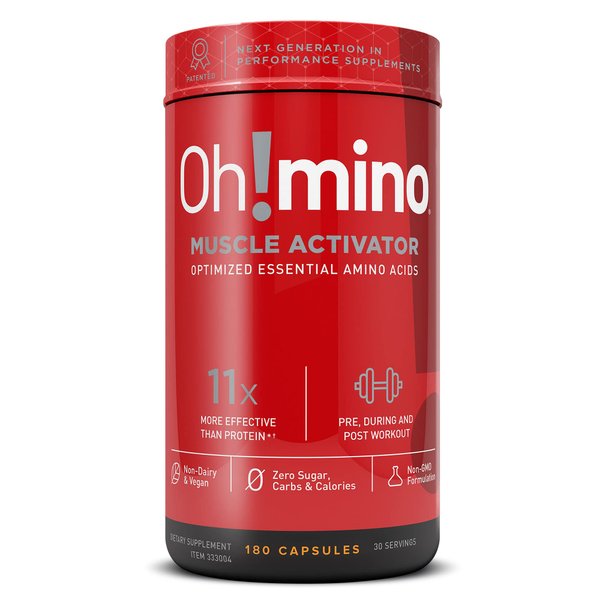 Oh!mino Oh! Nutrition Muscle Synthesis Activator, Electrolyte Capsules with Essential Amino Acids & 100mgs of Pharma-Grade Caffeine, Pre Workout, Post Workout for Men and Women, 180 Vegan Capsules