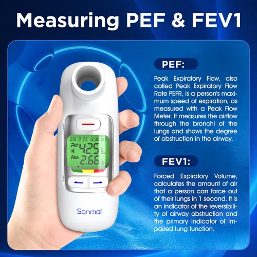 Peak Flow Meter with Bluetooth APP Spirometer for Asthma COPD Monitor PEF FEV1 Home Medical 300 Records Kids Adults