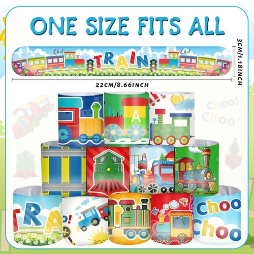 48 PCS Train Slap Bracelets Party Favors Train Wristbands Bracelets Goodie Bag Fillers for Train Birthday Decorations Supplies for Class Reward Prizes Gift for Kids Party Favors Birthday Gifts
