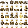 2025 New Years Eve Party Cupcake Toppers 48pcs Happy New Year Party Decoration 2025 Black and Gold New Years Cupcake Picks Decorations for 2025 New Years Eve Party Supplies