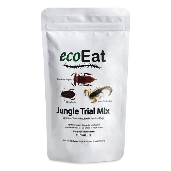 ecoEat Edible Bugs Mixed Trail Mix – 11g Bag- Edible Insects Glant Water Scorpion, Diving Beetle, Armor Tail Scorpion- Snack Food Gifts