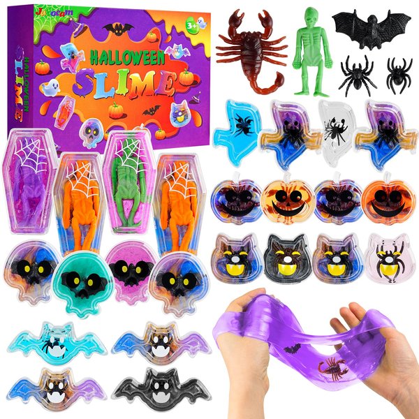 Halloween Party Favors, 24 Pcs Halloween Slime Kit, Halloween Toys for Kids, Halloween Goodie Gags Stress Relief Slime, Halloween Prizes, Halloween Activities for Kids, Halloween Trick or Treat