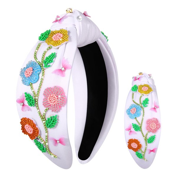 CEALXHENY Butterfly Headband for Women Spring Floral Headbands Jeweled Summer Beach Headband Rhinestone Crystal Knotted Headband Spring Summer Hair Accessories Outfit Gifts (White E)