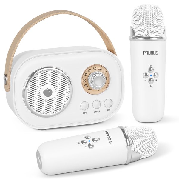Mini Karaoke Machine for Kids&Adults,Portable Bluetooth Speaker with 2 Wireless Microphones and Stereo Sound Enhanced Bass,Gifts for Girl 3 4 5 6 7 8 9 10 11 12+ Years Old Home Party (White)