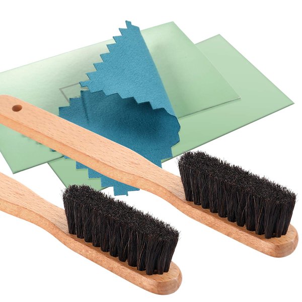 YoungJoy 4 Pcs Horsehair Silver Detailing Brush Set Cleaning Brushes Silver Care Kit with Silver Polishing Cloth (Set B)