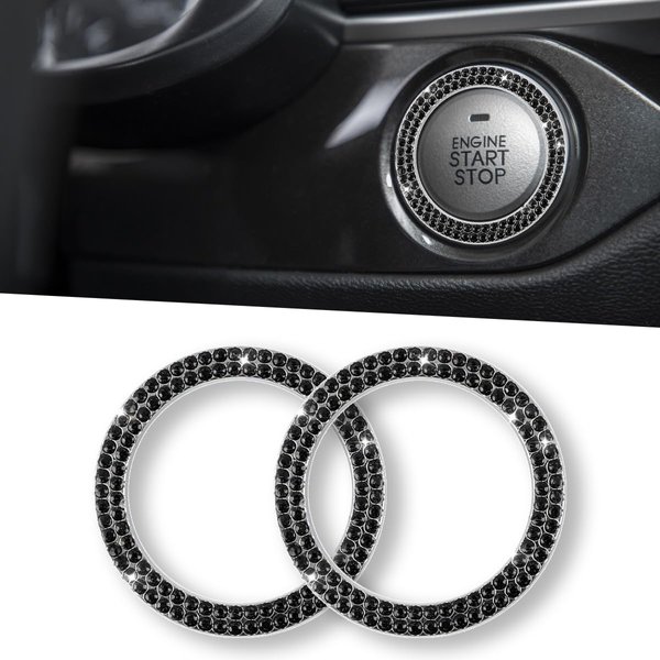 JOYCOURT 2PCS Car Bling Crystal Rhinestone Engine Start Stop Decals, Ring Start Button Cover Sticker Key Ignition Knob, Bling Car Interior Accessories for Women
