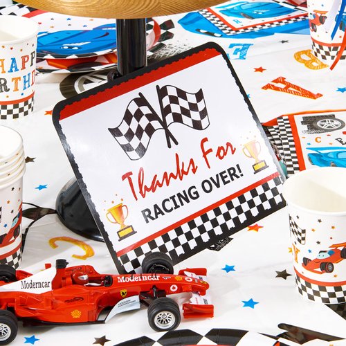 Checkered Racing Party Decorations - 10PCS Funny Race Car Signs for Boys Paper Road Route Traffic Directions Cutout Signs Party Supplies