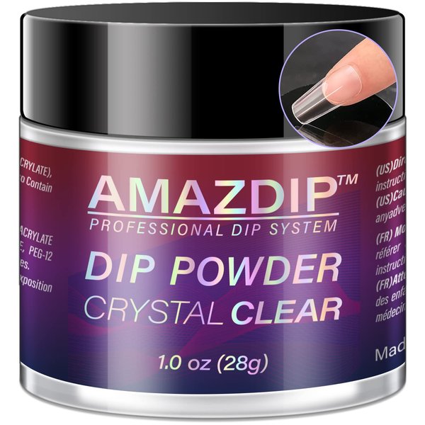 Crystal Clear Nail Dip Powder 1oz, AMAZDIP Pro Dipping Nail System for Salon/DIY at Home, D1001