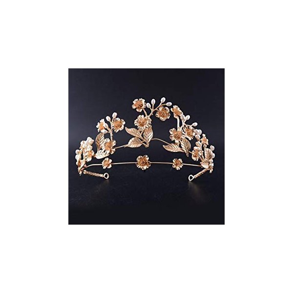 FXmimior Vintage Gold Flower Leaf Bead Bridal Wedding Crown Headband Women Crystal Tiara Headpiece Wedding Hair Accessories