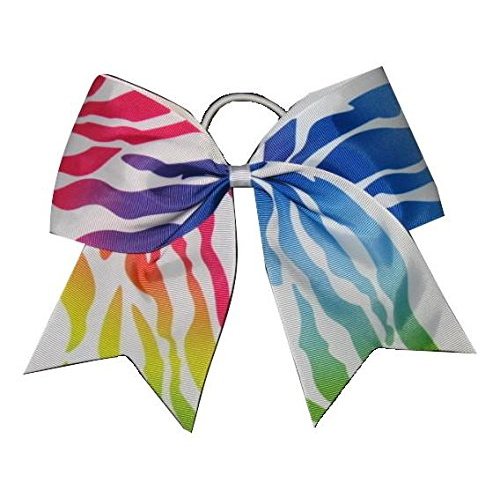 NEW "RAINBOW ZEBRA" Cheer Bow Pony Tail 7 Inch Girls Hair Bows Cheerleading Practice Football Games Dance Uniform Hairbow Birthday Grosgrain Ribbon