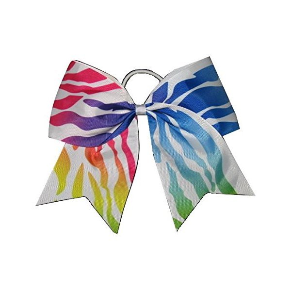 NEW "RAINBOW ZEBRA" Cheer Bow Pony Tail 7 Inch Girls Hair Bows Cheerleading Practice Football Games Dance Uniform Hairbow Birthday Grosgrain Ribbon