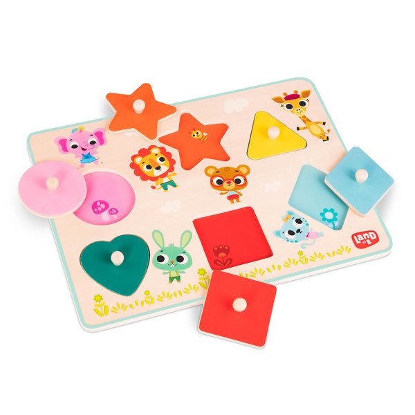 B. toys – Wooden Peg Puzzle – Puzzle for Kids – Shapes, Colors, Animals – Wooden Toys for Toddlers, Kids – 18 Months + – Shapely Color Puzzle