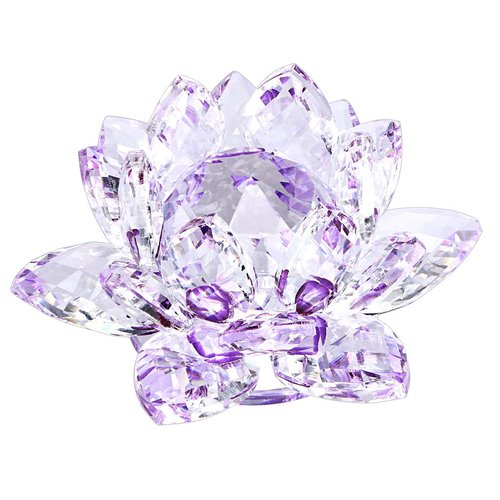 OwnMy Sparkle Crystal Lotus Flower Hue Reflection Feng Shui Home Decor with Gift Box (4 Inch/ 100MM Purple)