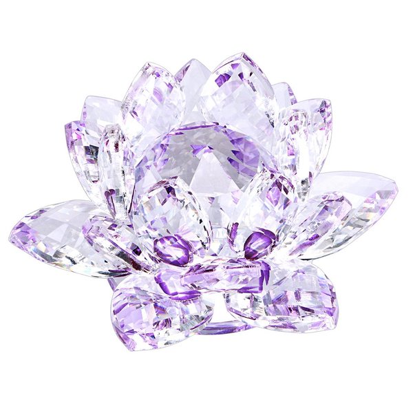 OwnMy Sparkle Crystal Lotus Flower Hue Reflection Feng Shui Home Decor with Gift Box (4 Inch/ 100MM Purple)