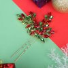 Teyglen Crystal Wedding Hair Pins Red Green Rhinestone Bridal Hair Clip Pin Flower Crystal Hair Piece Hair Accessories Jewelry for Women Christmas(Red and green)