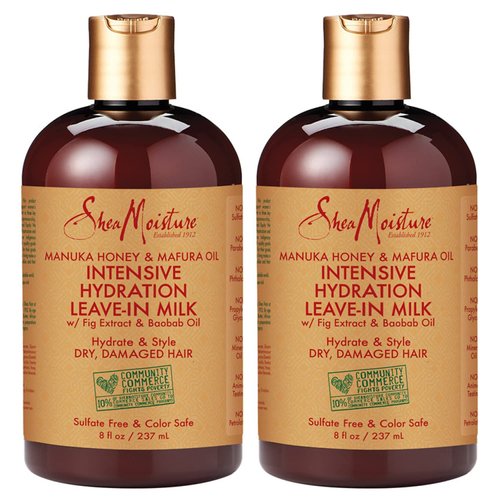 SheaMoisture Curly Hair Products, Leave in Conditioner, Manuka Honey & Mafura Oil Intensive Hydration Leave in Milk, Sulfate Free for Dry, Damaged Hair, (2 Pack, 8 Fl Oz Ea)