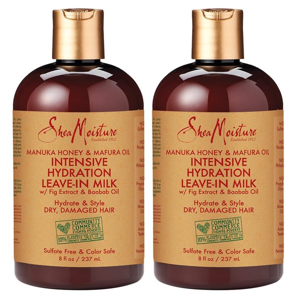 SheaMoisture Curly Hair Products, Leave in Conditioner, Manuka Honey & Mafura Oil Intensive Hydration Leave in Milk, Sulfate Free for Dry, Damaged Hair, (2 Pack, 8 Fl Oz Ea)