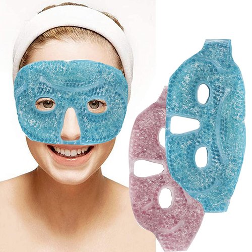 2PCS Ice Face Eye Mask, Cold Hot Gel Face Eye Mask,Face Mask Reusable Gel Bead Ice Mask with Soft Plush for Cooling Freezer Eye Mask for Puffy Eyes, Redness, Headaches, Stress