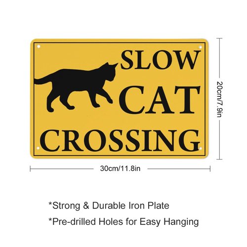Slow Cat Crossing Xing 10"x14" Funny Novelty Metal Tin Sign Farm Organic Country Home Decor Wall Sign Suitable for Indoor and Outdoor Yard Sign