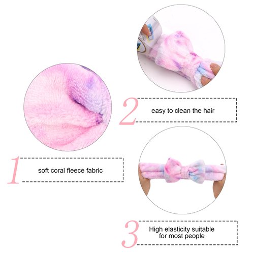 Semato 14 Piece Spa Headband for Washing Face with Wristband and Hair Clips Face Mask Brush Sleepover Party Supplies for Girls Towel Headband (purple tie dye set)