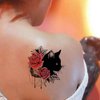 TAFLY Waterproof Temporary Tattoos Sticker Black Cat and Rose Tatto Water Transfer Fake Tatoo for Woman 5 Sheets