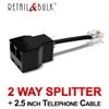 RetailAndBulk Phone Jack Splitter for Landline Telephone RJ11 6P4C 2-Way in-Line or in-Wall Duplex Adapter (1 Splitter + 2.5 Inch Cable) Made in USA