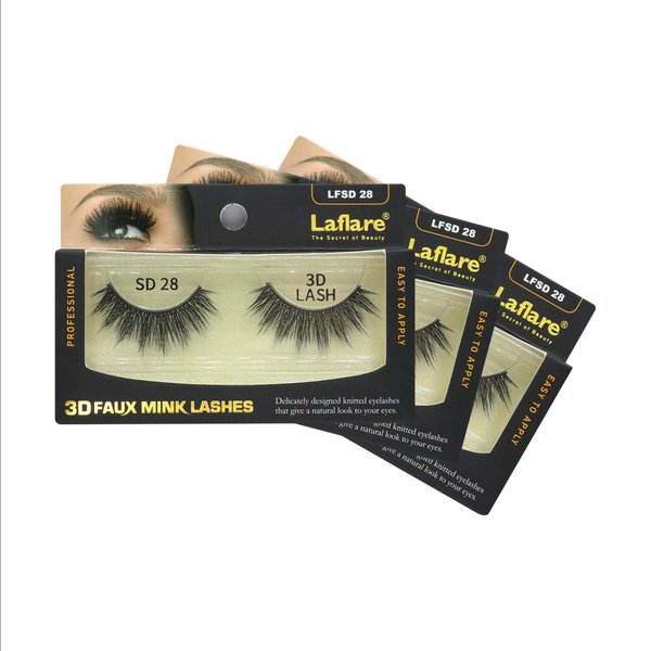 Laflare Silk Lashes 3D FAUX MINK Eyelashes, Light, Reusable, Handmade, Natural Looking, Professional Easy to Apply Eyelashes in a Knitted Style3-3 PACKS BUNDLE SPECIAL (3, SD28)