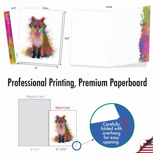 The Best Card Company - 20 Assorted Blank Watercolor Animal Note Card Box Set 4 x 5 In + Envelopes (10 Unique Designs) Kids Greeting Cards, Camp Stationery, Funky Rainbow Wildlife AM4948OCB-B2x10