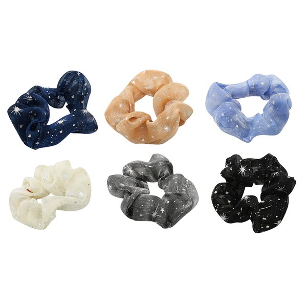 6 Pack Chiffon Stars Floral Hair Scrunchies Print Slap Bracelet Ponytail Holder Elastic Hair Bands Wrist Fabric Scrunchy Hair Ties for Show/Sleepover Party Girls