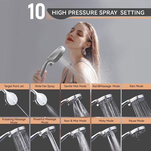 Filtered Shower Head, 15 Stage Handheld Shower Head Filter for Hard Water, 10 Modes High Pressure Shower Head with 60" Hose and Bracket, Remove Chlorine and Harmful Substance