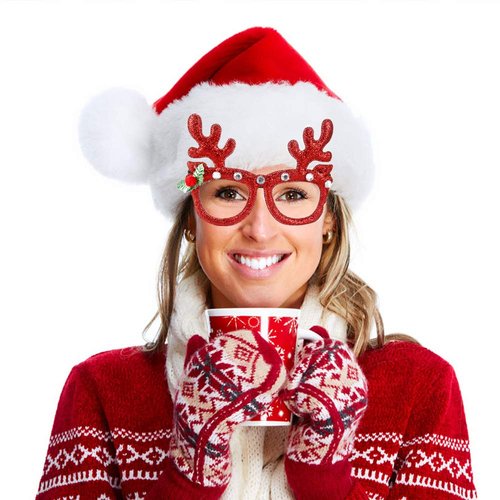 Christmas Glitter Party Glasses Merry Christmas Reindeer Eyeglasses Santa Claus Hats Snowman Garland Tree Glasses Frame Unisex Cosplay Costume Xmas Holiday Party Decorations Ornaments Gift 9 Pack