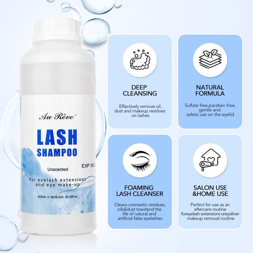 Eyelash Extension Cleanser Lash Shampoo Eyelash Extension Shampoo Lash Foam Cleanser Eyelid Cleanser for Makeup Remover Eyelash Care, Paraben & Sulfate Free for Salon and Home Use (Original 600ml)