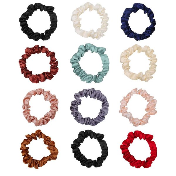 12Pcs Satin Elastic Hair Bands, Comfortable Silk Hair Scrunchies Skinny Hair Ties Satin Hair Ties Hair Accessories Wedding Gifts Teen Girl Gifts Trendy Stuff