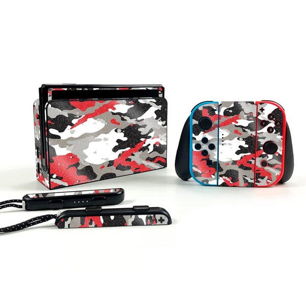 MightySkins Glossy Glitter Skin Compatible with Nintendo Switch OLED - Red Camo | Protective, Durable High-Gloss Glitter Finish | Easy to Apply, Remove, and Change Styles | Made in The USA