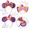 YOWOCAL Halloween Mouse Ear Headband for Women Girls, Purple Sequin Bow Witch Hat Hair Hoop,Headwear Hair Headdress for Halloween Party Decorations Costume Gift