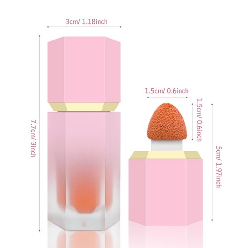 BEFIVECOK Liquid Blush for Cheeks, Soft Cream Blush with Cushion Applicator, Dewy Finish Matte Velvet Texture, Natural-Looking, High-Pigmented Blendable, Long-Wearing Skin Tint Blush Makeup | #05 ENERGETIC-Coral Orange