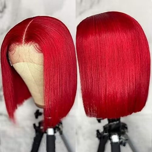 HD Transparent Pre Plucked Blunt Cut Red Bob Wigs Human Hair Lace Front Wigs With Baby Hair Natural Hairline Wear and Go Glueless Wigs Human Hair Pre Cut HD Lace Frontal Red Bob Wigs For Black Women