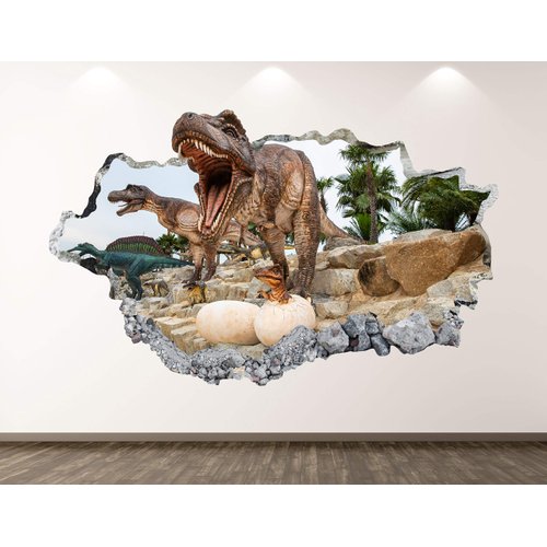 Wild Dinosaur Wall Decal Art Decor 3D Animal Sticker Mural Kids Room Vinyl Custom Gift BL44 (22"W x 14"H)