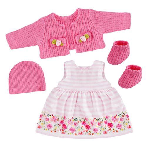 BABESIDE 4 Pcs Reborn Baby Doll Clothes and Doll Accessories for 12-16 Inch Dolls, Pink Doll Clothes and Floral Doll Skirt with Doll Hat for Bitty Doll Accessories