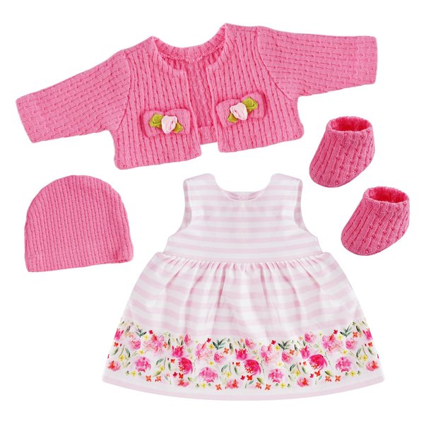 BABESIDE 4 Pcs Reborn Baby Doll Clothes and Doll Accessories for 12-16 Inch Dolls, Pink Doll Clothes and Floral Doll Skirt with Doll Hat for Bitty Doll Accessories