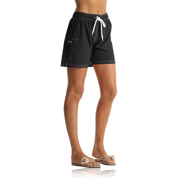 Rocorose Women's Swimming Trunks Fast Drying Light Weight Summer Sports Surf Shorts Black L