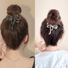 2 PCS Luxury Bow Ponytail Buckle Hair Pin Pearl Butterfly Hairpin Glaring Hair Clips Rhinestones Barrettes Korean Style Hair Accessories for Women Girls (Gold + Black)